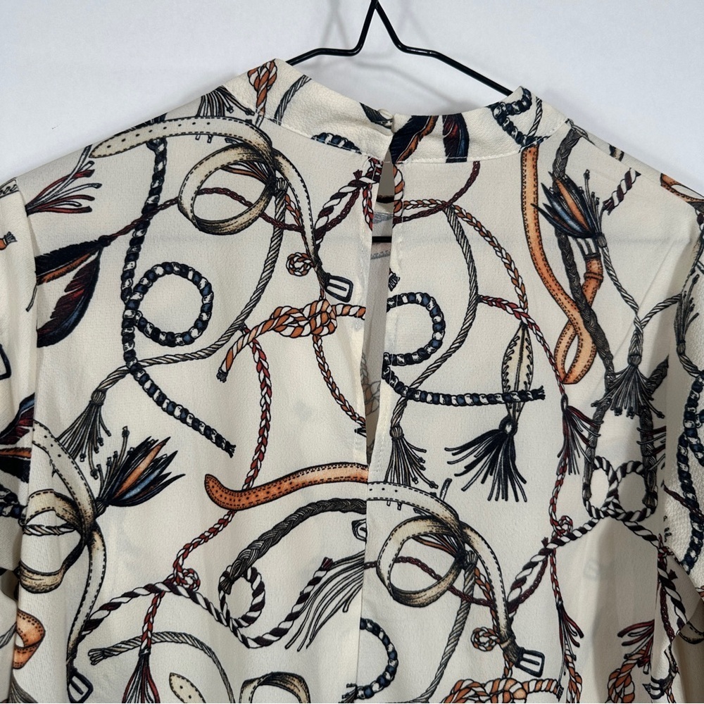 Women's Cream Ruffle Equestrian Rope Belt Blouse Top | Size Small - Picture 8 of 13